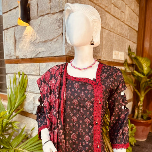 Stitched Digital Printed Dhanak |Three-Piece Suit | Multi-Season Party Wear