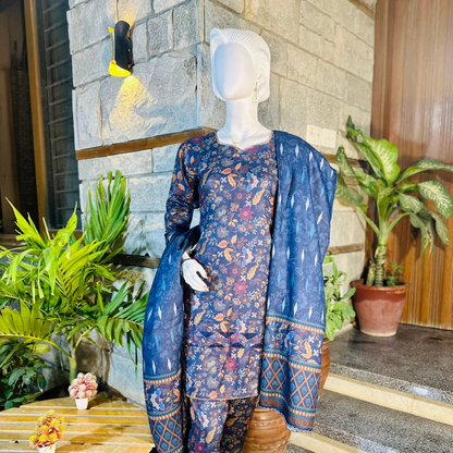 Stitched Digital Printed Dhanak |Three-Piece Suit | Multi-Season Party Wear