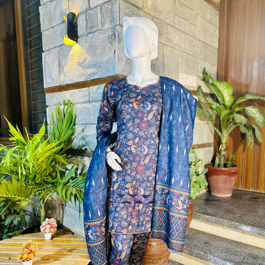 Stitched Digital Printed Dhanak |Three-Piece Suit | Multi-Season Party Wear