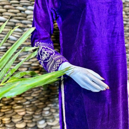 Ready-to-Wear Purple Velvet Zari Embroidered Suit with Organza Dupatta & Silk Palazzo