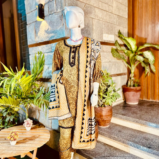 Stitched Digital Printed Dhanak | Three-Piece Suit | Multi-Season Party Wear