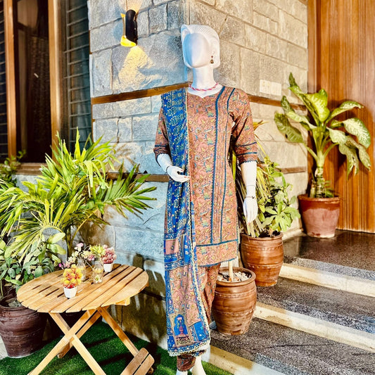Stitched Digital Printed Dhanak |Three-Piece Suit | Multi-Season Party Wear