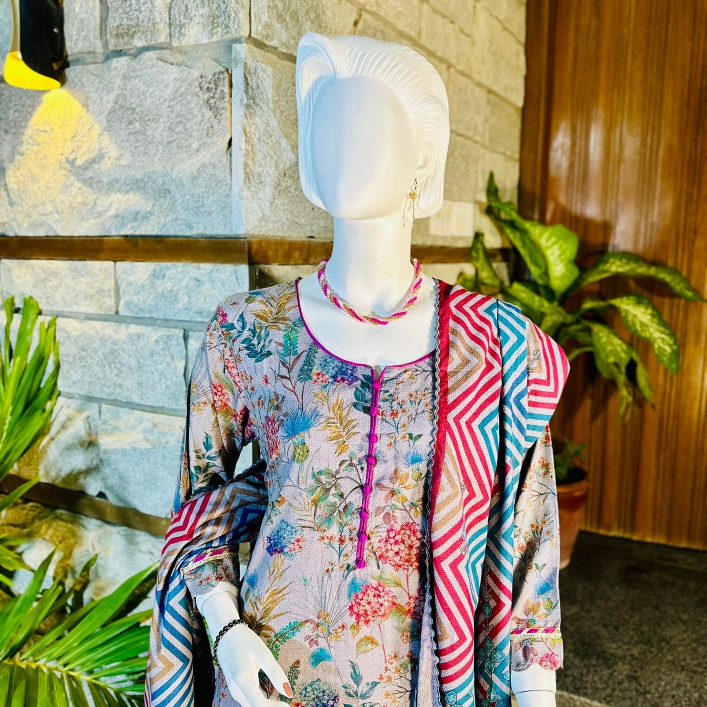 Stitched Digital Printed Dhanak |Three-Piece Suit | Multi-Season Party Wear